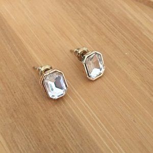 Gold Rhinestone Rectangular Stud Earrings.